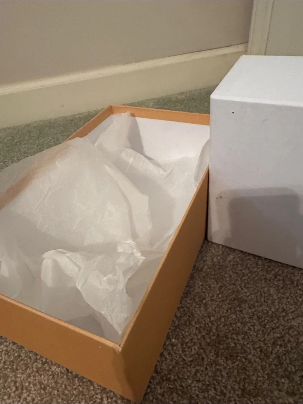 forte_forte White Storage Shoe Box with Tan Lid